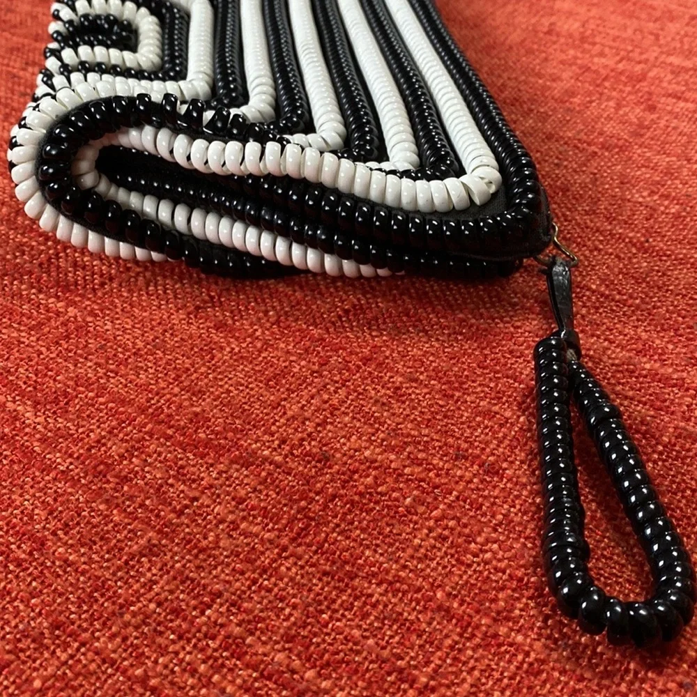 VTG 40’s Black White Stripes Telephone Cord Wire Clutch Bag Purse
